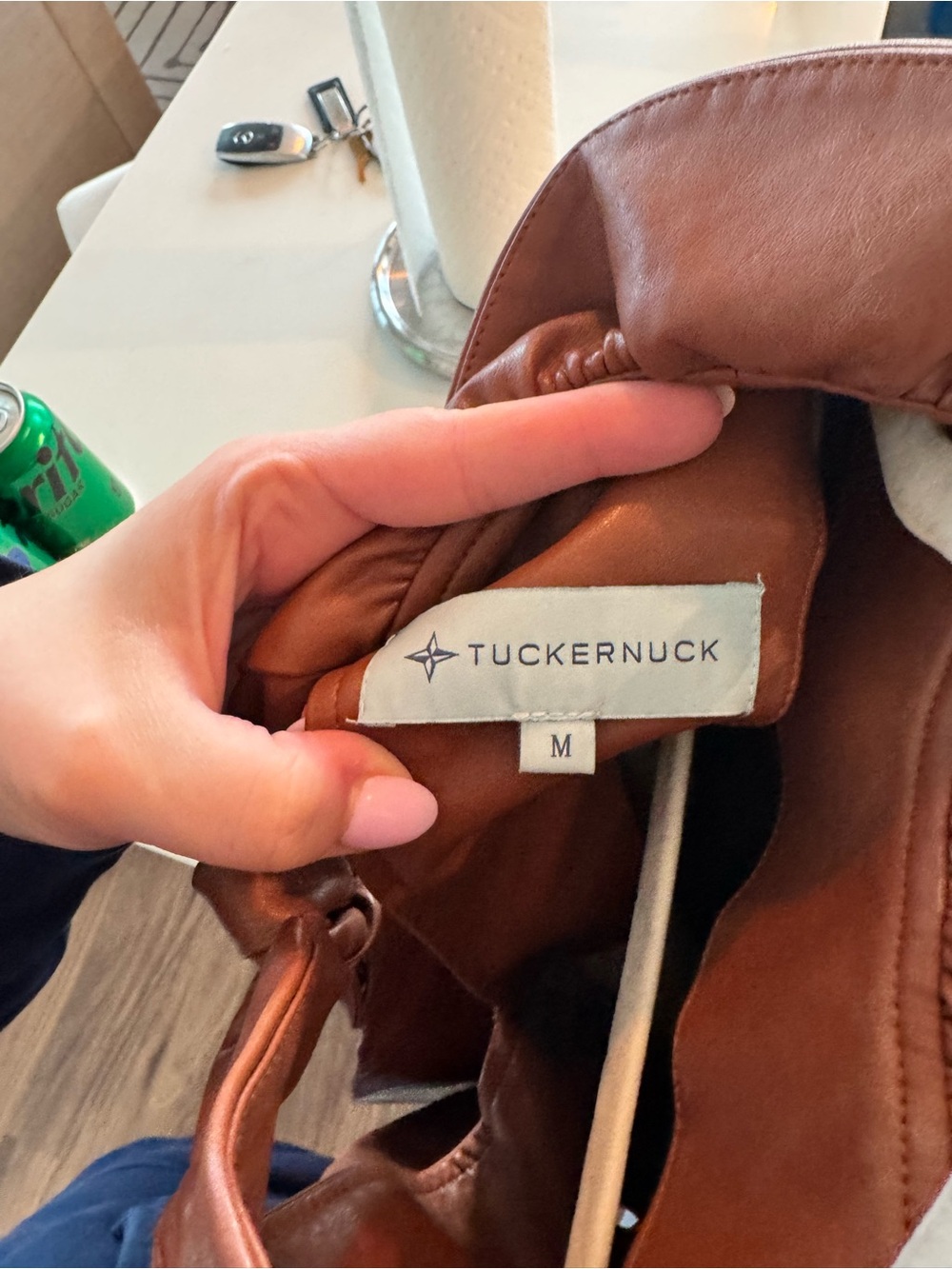 Tuckernuck Cognac Brown Faux Leather Faye Blouse - Picture 8 of 8